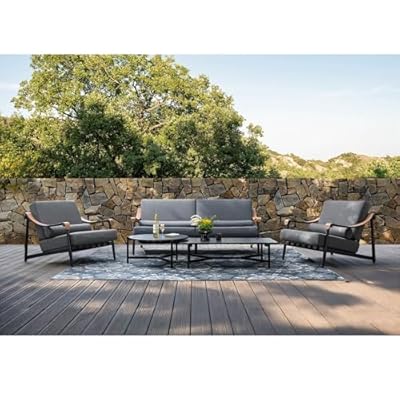 Sophia & William Luxury Patio Furniture Set Outdoor Conversation Set 6pcs, 6.3" Extra Thick Cushion Heavy Duty with Extra Wide & Deep Seat for 4, Side Table with Coffee Table for Pool Garden Backyard