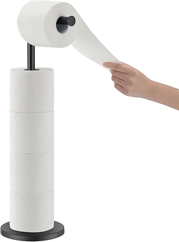 Soporte de papel higiénico, soporte de rollo de papel higiénico con almacenamiento, negro mate, rollo extra disponible, base pesada, acero