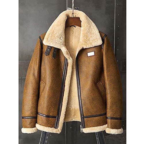 Denny&Dora New Shearling Coat Mens B3 Bomber Jacket Brown Leather Jacket Short Fur Coat Mens Winter Coats2