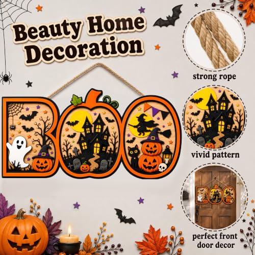 Image of Halloween Decorations - Halloween Wooden Boo Sign for Front Door