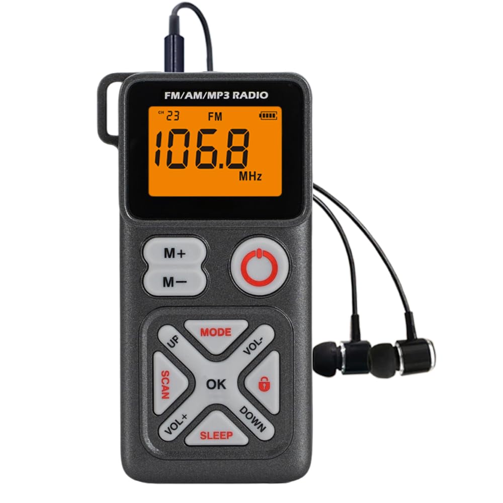 AM FM Pocket Radio Rechargeable, Portable Mini Transistor Radio Digital Tuning with Excellent Reception, Stereo Headphones, TF Slot, Belt Clip, for Walking, Jogging-image-45