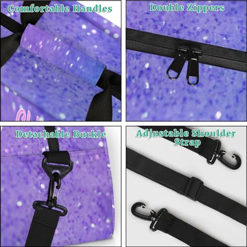 Custom Sports Ballet Dance Bag, Personalized Gym Cheerleaders Duffel Bag Travel Weekender Tote Carry-On Swimming Bag, Pink Ballet Shoes, Purple Glitters Bling4