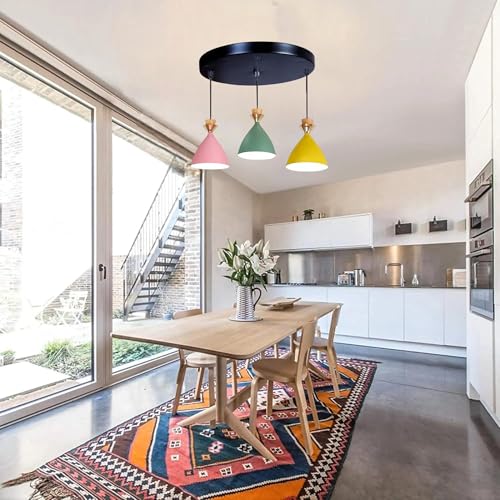 Image of 3 Light Cluster Hanging Bell Shade Light (Pink, Yellow, Green) Aluminium Hanging Pendant Light Drop, Antique Modern Ceiling Lamp (Bulb is not Included) 3 Light Cluster Set