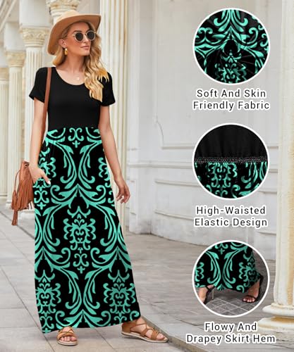 Image of EUOVMY Women's Short Sleeve Loose Plain Maxi Dresses Casual Vacation Long Dresses with Pockets