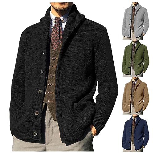 Men's Cardigan Sweaters Solid Color Button Lapel Long Sleeve Knitted Sweater Autumn Winter2