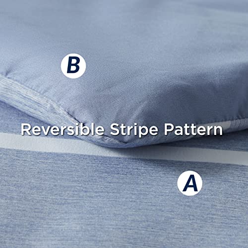 Image of Bedsure King Comforter Set 7 Pieces, Blue Striped Bedding Set for All Seasons, Reversible, Cationic Dyeing Bed in a Bag with Comforter, Sheets, Pillowcases & Shams