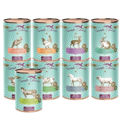 Terra Canis Kennenlernpaket L, Getreidefrei Hundefutter nass 9 x 400 g – Premium-Nassfutter für ausgewachsene Hunde Aller Rassen, mit Rohstoffen 100% Lebensmittelqualität