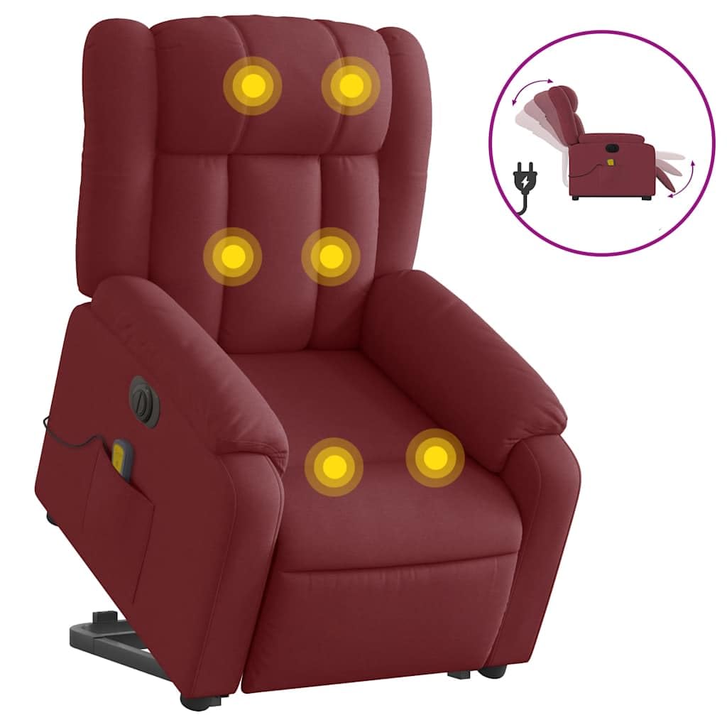 Sillón elevador eléctrico reclinable con 6 puntos de vibración, de tejido rojo vino, para elevación y relajación automática, asiento amplio y estable