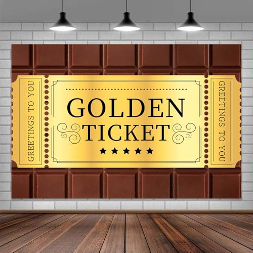 7X5ft Golden Ticket Photo Backdrop Photography Background for Kids Girls Boys, Chocolate Candy Birthday Baby Shower Party Backdrops Photo Booth Prop Decorations Wall Decor Tablecloth