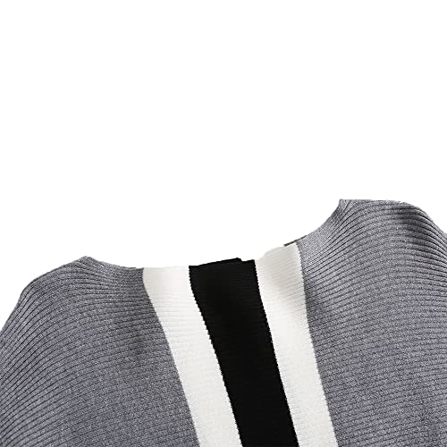 Image of EDSTAR Boat Neck Batwing Sleeves Dolman Knitted Sweaters Autumn /Winter Pullovers Tops for Women Stripe Gray
