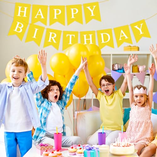 Image of Yellow Happy Birthday Banner Sign for Backdrop Yellow Themed Birthday Party Decorations for Boys Girls Kids Party Banner Garland Bunting Flag Tea Party Supplies Wall Decor Yard Decorations