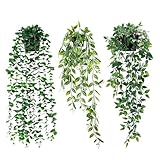 Lafecuw Artificial Hanging Plant, 3 Pack Fake Hanging Plants with Pot, Greenery Faux Fake Ivy Decor, Fake Ivy Potted Plants for Indoor Outdoor Home Decor Wall Room Patio Office Table Shelf