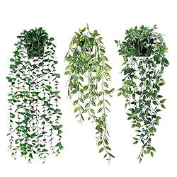 Lafecuw Artificial Hanging Plant, 3 Pack Fake Hanging Plants with Pot, Greenery Faux Fake Ivy Decor, Fake Ivy Potted Plants for Indoor Outdoor Home Decor Wall Room Patio Office Table Shelf