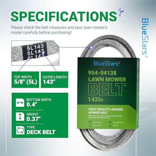 Image of BlueStars 954-04138A Mower Deck Belt | Aramid Cord | 5 /8 inch x 143 inch | For 54 inch Deck CubCadet RZT 54 Craftsman ZTL8000 MTD White Outdoor ZT54 ZeroTurn Mowers Replaces 954-04138 754-04138A 754-04138