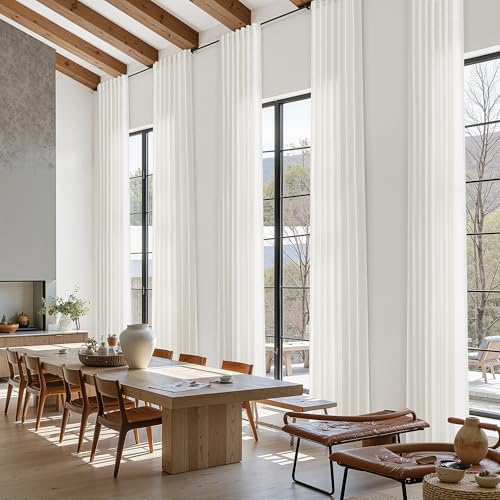 Image of Nanspring Extra Long Linen Curtains 126 Inch for Living Room Beige White