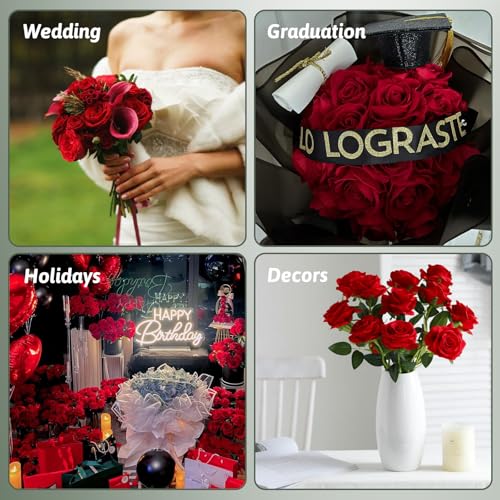 image for AxPower Red Roses Artificial Flowers 50 Pack in Bulk, Fake Roses Flowe