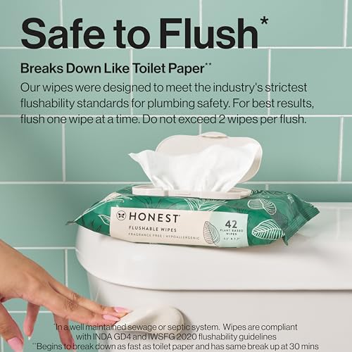 the honest company flushable wipes for sensitive skin fragrance-free hypoallergenic ph-balanced feminine wipes 99 water safe-to-flush wipes tropical leaves 126 count