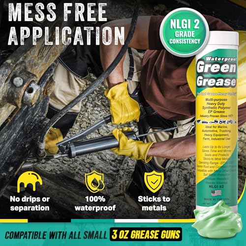 Image of Ultra Heavy Duty Green Grease Tube (3oz, 3 Pack) for Grease Gun - NLGI 2 Lithium, High Temp Waterproof Marine Grade, Rust Resistant Wheel Bearing Lubricant for Auto, Farm & Home Use - American Made.