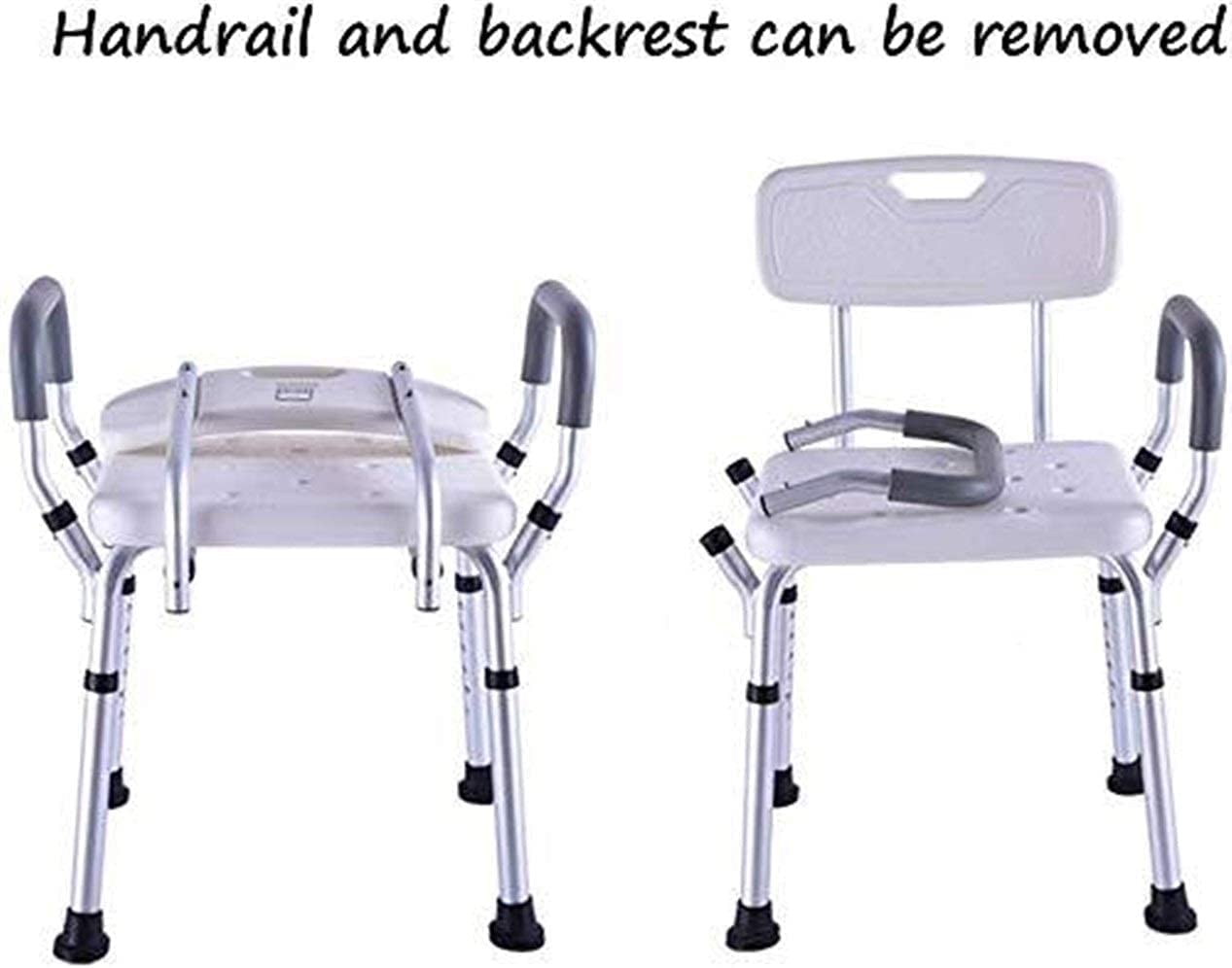Taburete de Ducha Silla de baño Asiento de baño con apoyabrazos Altura Ajustable con Respaldo Portátil Aluminio Ligero Antideslizante Discapacitados para Personas Mayores Taburete