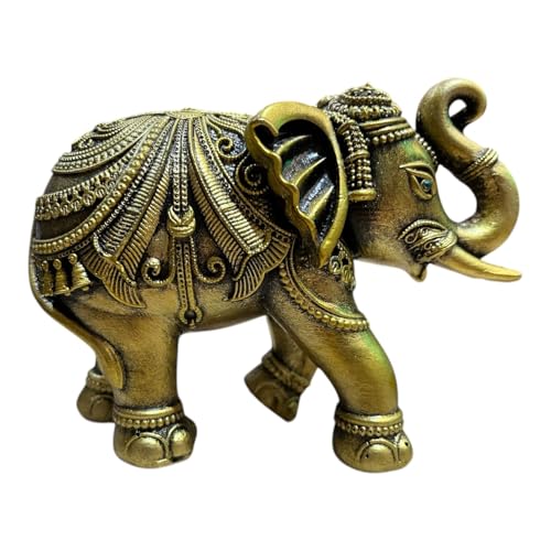 Image of Lamcy PlazaDecorative Elephant Showpiece for Home Decor | Golden Elephant Statue with Raised Trunk | Vastu Feng Shui Lucky Elephant Figurine for Living Room, Office Desk & Gift
