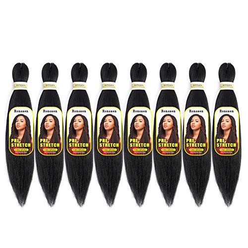 Ronsaen Yaki Pre-stretched Braiding Hair Braid Professional Crochet Braids Braiding Hair Extension (16inch,8pcs, #1B)