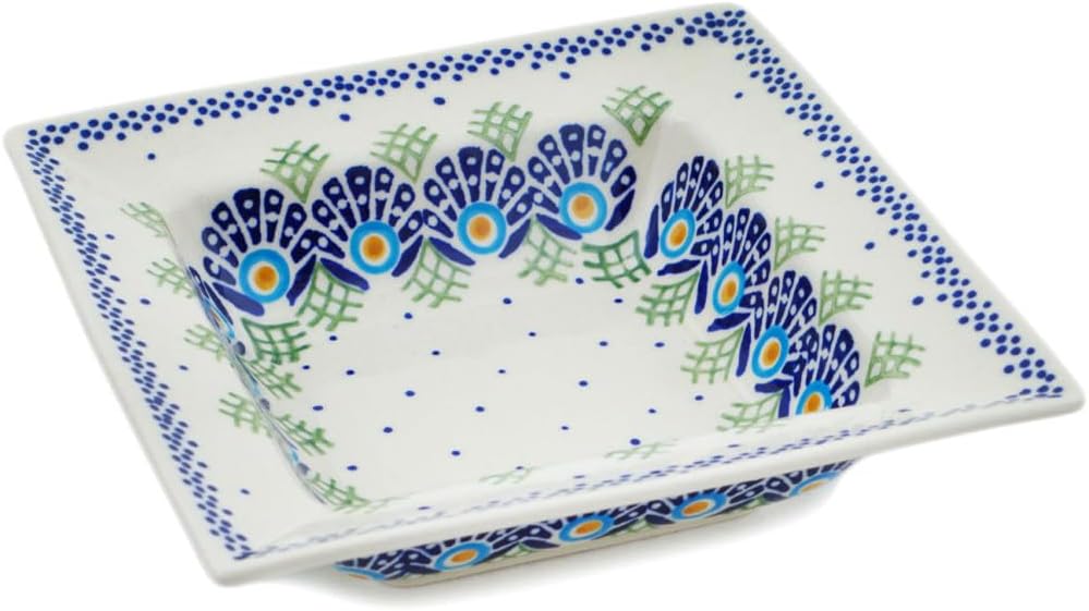 Polmedia Polish Pottery Pasta Bowl 8-inch - Tail Feathers Pattern Handmade in Boleslawiec Poland + Certificate of Authenticity