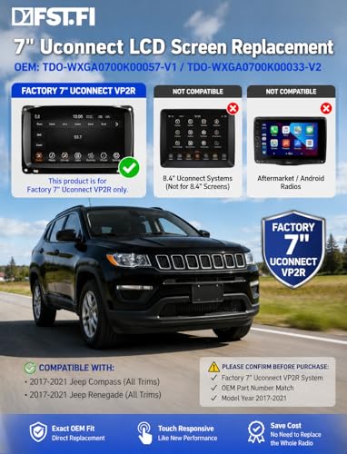 Image of 7 inch Uconnect Touch Screen Replacement with Bracket for Jeep Compass 2017-2020 & Renegade 2018-2020, OEM Fit LCD Digitizer, Replace TDO-WXGA0700K00033-V2 / 00057-V1