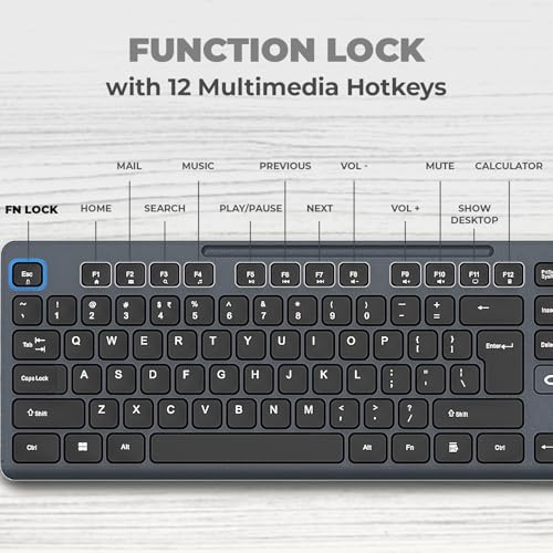 Image of Amkette Primus NXT Wireless Keyboard and Mouse Combo | Silent Keyboard Mouse Wireless | 12 Multimedia Hotkeys | 3200 DPI | 2.4GHz Lag-Free | Long Battery | Ergonomic | Plug & Play | UV-Printed Keys