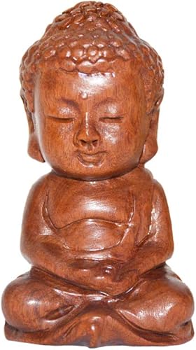 Miniatura 8 de Estatua de cabeza de Shakyamuni de Buda sonriente meditante, hecha a mano, de madera, anhelada a mano, decoración de buena suerte, regalo de