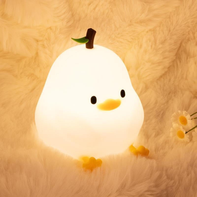 Lámpara de noche de silicona USB recargable con diseño pato pera miniatura 7