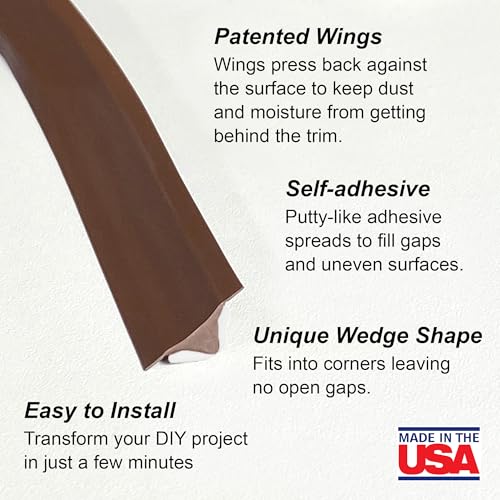 Image of InstaTrim Peel & Stick Flexible Caulk Tape & Trim, Easy to use, self-Adhesive, Caulk sealant for Floors, Doors, Windows, counters, tubs and More - Made in USA, 1 /2 inch x 10 feet, 2-Pack, Brown | Two brown 1 /2 in x 10 ft self-adhesive trim rolls seal gaps around tubs, counters, floors, doors, windows, and surfaces.