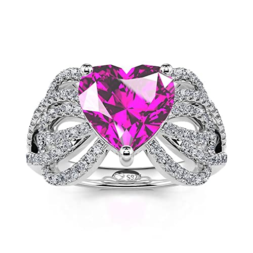 Jeulia Engagement Diamond Rings for Women Bowknot Heart Cut Sterling Silver Band Rose Gold Tone CZ Bridal Set Anniversary Promise Rings Jewelry Crystal Birthstones With Gift Box