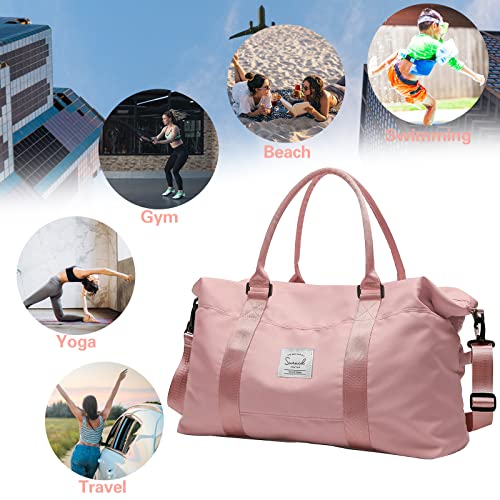 Suruid Travel Bag Weekender Carry On For Women, Travel Tote Bag Sports Gym Duffel Bag Overnight Bag With Wet Pocket, Sports Travel Duffel Bag For Women Girls Travel, Gym, Yoga, Sports (Pink) #TOP6