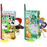 Picture of BBWOO Soft Baby Book Toy - Newborn Boy Girl Shower Gift - Tummy Time Toy for Infant 0-6 6-12 Months - Touch and Feel Sensory Crinkle Book with Teether - Baby Boy Girl Gift 2PCS