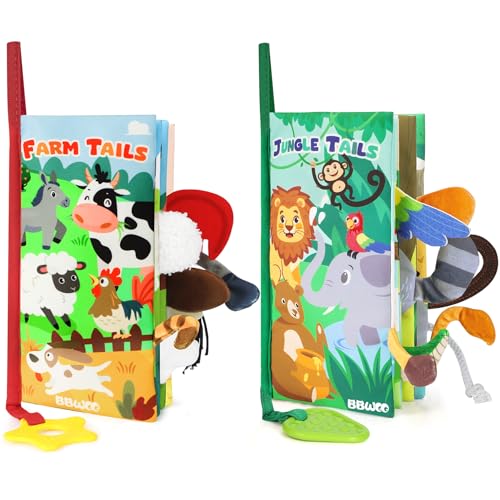 Image of BBWOO Soft Baby Book Toy - Newborn Boy Girl Shower Gift - Tummy Time Toy for Infant 0-6 6-12 Months - Touch and Feel Sensory Crinkle Book with Teether - Valentines Day Gift - Easter Basket Stuffers