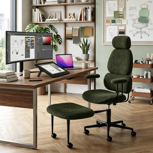 Image of Pinmoco ADHD Cross Legged Office Chair, 3-Zone Back Support, Wide Seat | Ultra-soft plush seat with armrests. Extra-wide for cross-legged & ADHD sitting. 3-zone support: neck, mid-back & lumbar.