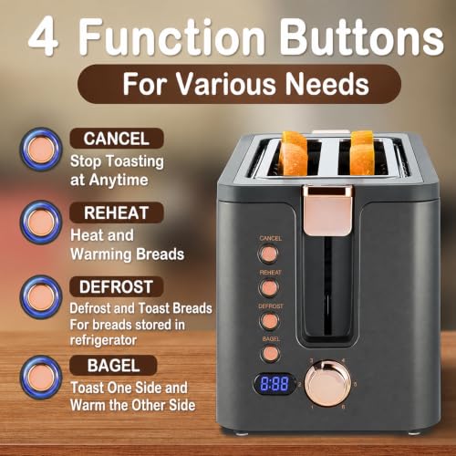 Image of Mecity 4 Slice Toaster, Long Slot Toaster With Warming Rack, Timer, Bagel, Defrost, Reheat Functions, Crumb Tray, 6 Browning Settings, Extra Wide Long Slots, Stainless Steel, 1300W, Grey