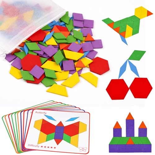 LovesTown Pattern Blocks Wooden 150pcs