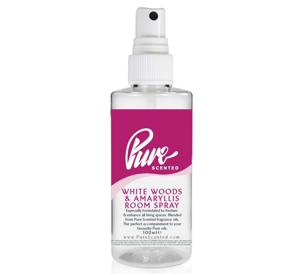 Pure Scented 100ml Room & Fabric Sprays Suitable For Home, Car, Caravan, Work, Gym Bags, Odour Eliminators (1 x 100ml, White Woods & Amaryllis)