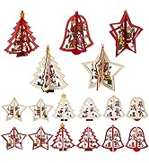 BEEFLYING 6 Styles de Noël Ornements en Bois Costume Arbre de Noël Étoile Cloche Suspendus Charme...