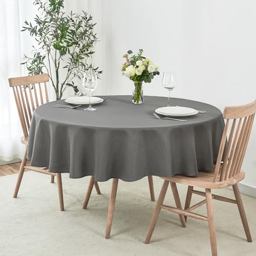 Image of maxmill Round Weaved Texture Design Tablecloth Spill-Proof Wrinkle Free Soft Washable Table Cloth for Round Table Cover, for Dining Room Buffet Banquet Parties Holiday Dinner, 70 Inch Charcoal Gray