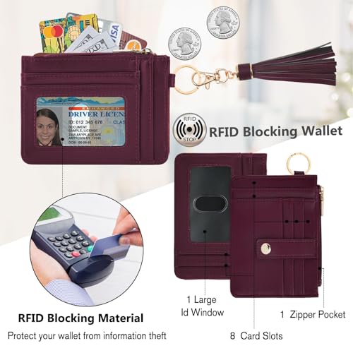 Image of KNGITRYI Small Wristlet Wallets for Women RFID Credit Card Holder Wallet Keychain Wristlet Wallet Credit Card Wallets for Women (Wine Red)