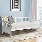 KOTEK Twin Daybed Frame, Wooden Sofa Bed Guest Bed with Rails, Platform Bed Frame Twin Size for Livi