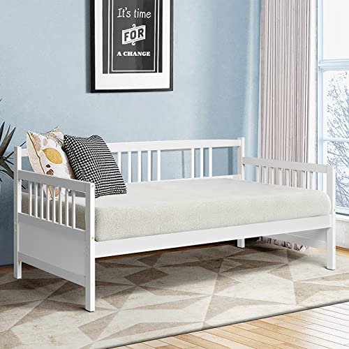 Kotek Twin Daybed Frame, Wooden Sofa Bed Guest Bed With Rails, Platform Bed Frame Twin Size For Living Room, Bedroom (White) #TOP4