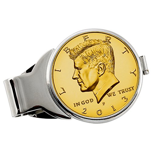 Coin Money Clip - JFK Half Dollar Layered in Pure 24k Gold | Brass Moneyclip | Certificate of Authenticity
