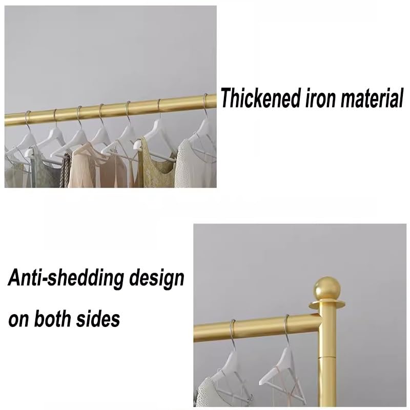 Kleiderständer aus Metall mit Rollen, Industriestil, C-förmig, ideal für Zuhause, Schlafzimmer und Bekleidungsgeschäfte. Goldfarben. Freistehender C-förmiger Ständer.