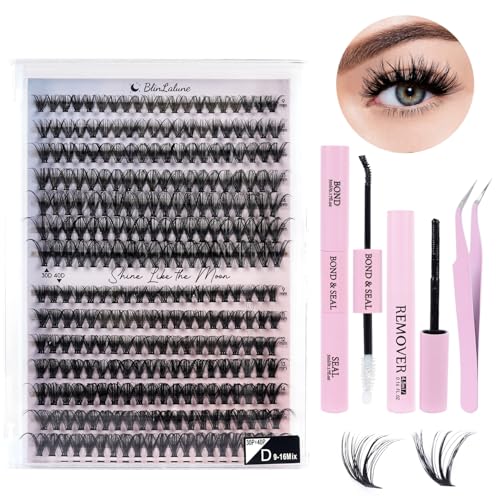 BlinLaLune DIY Lash Extension Kit Eyelash Clusters 9-16mm,280PCS Individual Lashes Perfect for At-Home Use, Beginner-Friendly with Bond Seal Remover and Tweezers (Black, 30D&40D9-16MM280PKit)