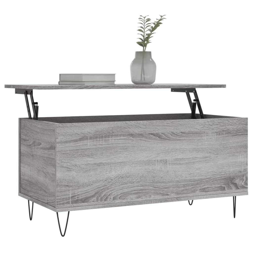 Homgoday Table basse grise Sonoma 90 x 44,5 x 45 cm en bois d'ingénierie, table d'appoint pour salon, salle de réception d'invités, chambre à coucher et mobilier de bureau