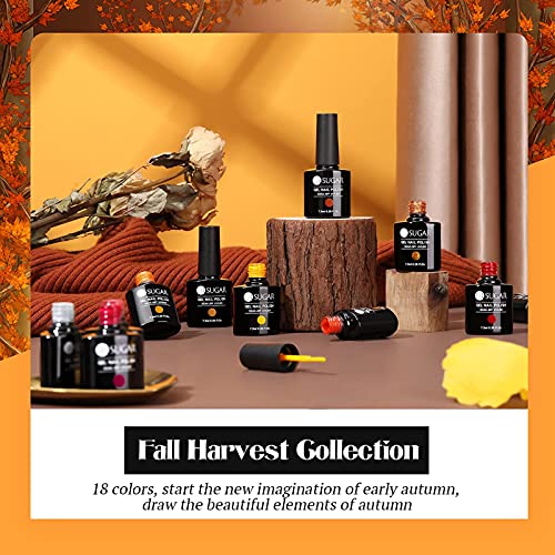 Foto von UR SUGAR UV Nagellack Set 21 Stück Shellac Herbst Set Braun Rot Gel Nagellack Set, UV Farbgel Set mit Unterlack Überlack Matte Top Coat UV Gel Nagelgel Set, UV Farben Nail Gel Polish für Nagel-Design