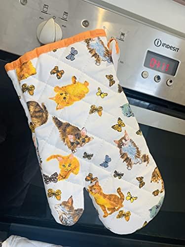 SiXsigma Sports Single Oven Gloves Gauntlet Cooking Pot Holder Heat Resistant Mitt Mittens Cats Lover Gift